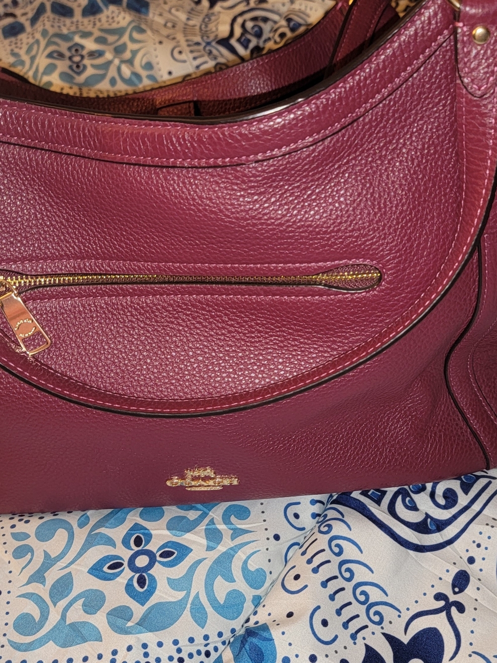Coach Pebbled Leather Shoulder Bag in Berry Plum